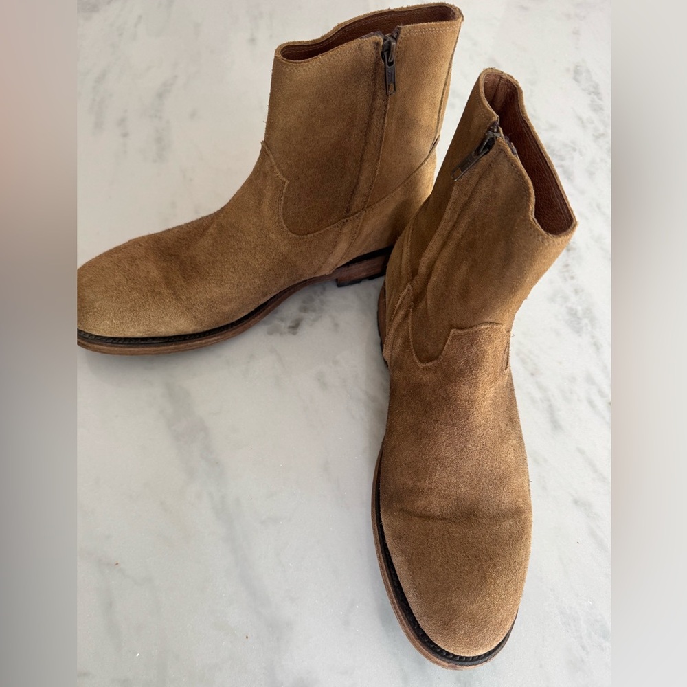 Men's Suede FRYE Zip Ankle Boots in Tan 10.5